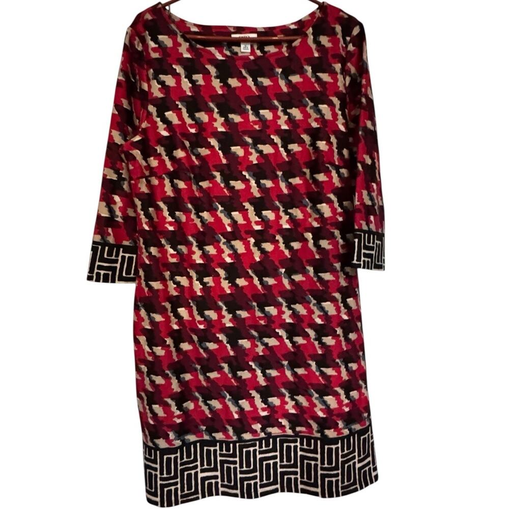 CATO Women's Shift Dress XL 3/4 Sleeve Red Blue Black White Tan 1X Work READ